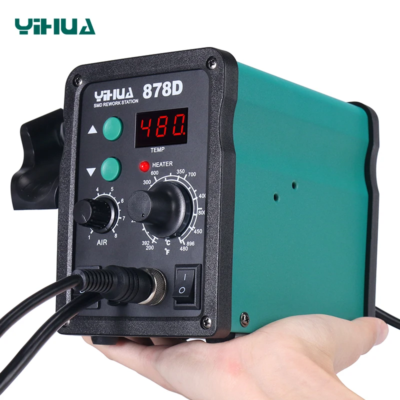 YIHUA 878D 2 في 1 مكافحة ساكنة درجة حرارة ثابتة شاشة ديجيتال مصلحة الارصاد الجوية مسدس هواء ساخن سبيكة لحام محطة لحام