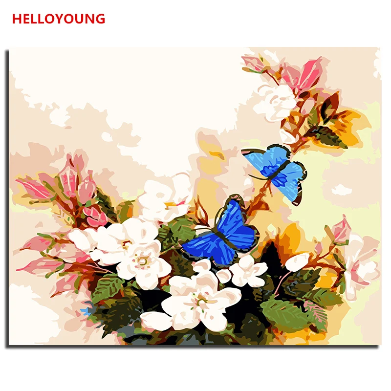 

YH105 DIY Handpainted Oil Painting Blue Butterfly Digital Painting by numbers oil paintings chinese scroll paintings Home Decor