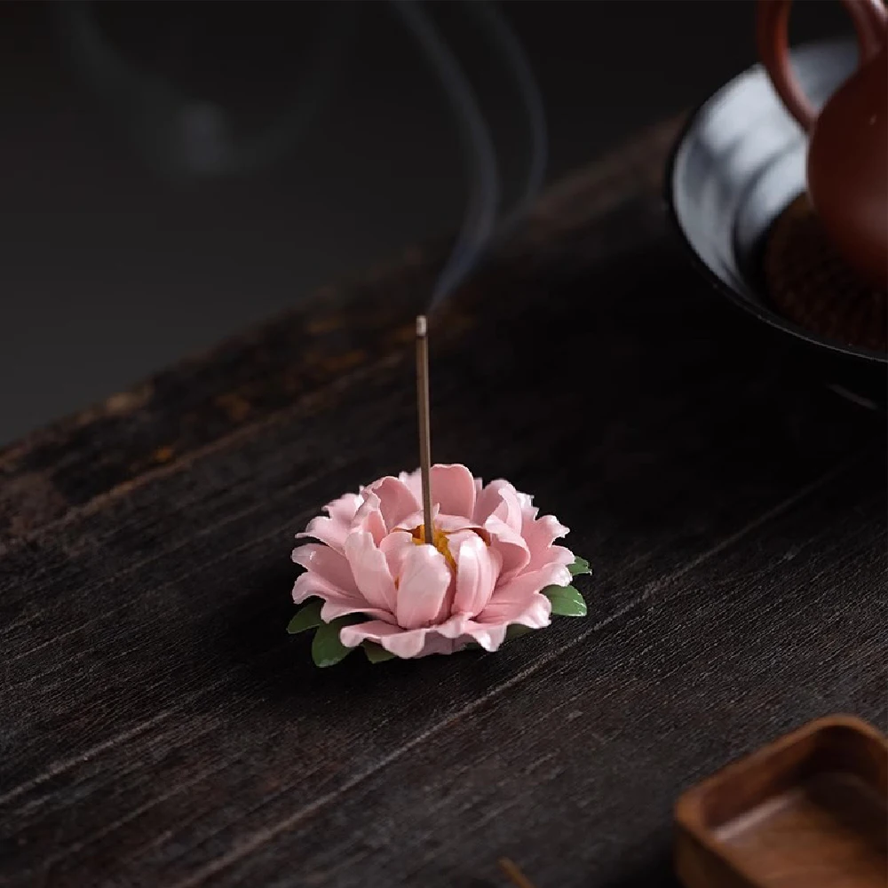 1 ceramic handmade peony flower incense stand, anti genuine floral seat, fragrance and tea ceremony decoration gift