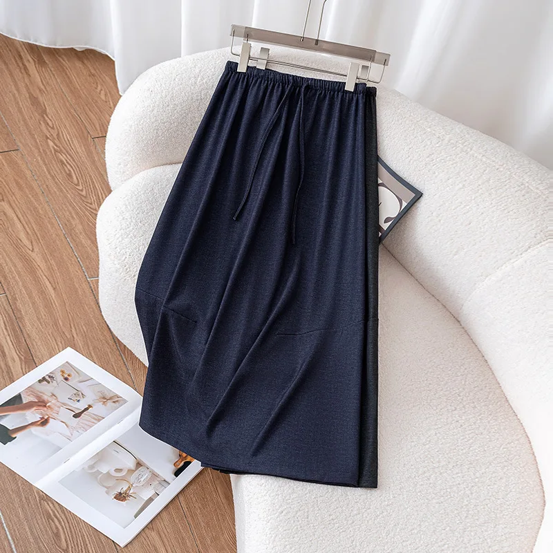 

Elastic High-Waisted Denim Midi Skirt Autumn Slimming Mid-Length Soft Elegant Bodycon Midi Skirt
