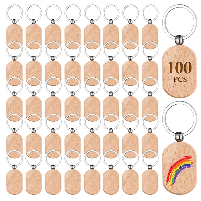 100Pcs Blank Wooden Keychains Diy Wood Keychains Wood Keyrings