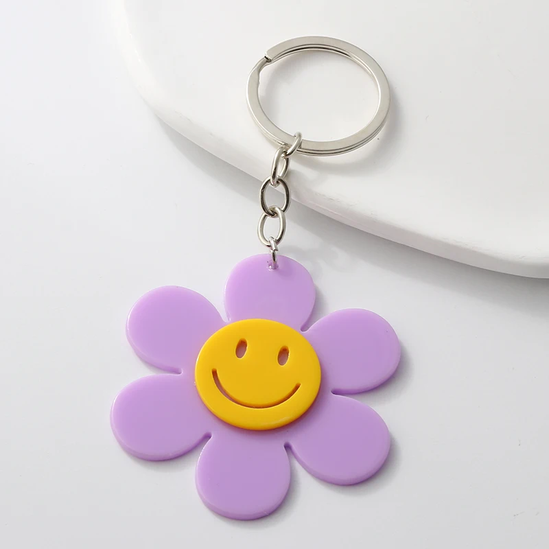 Adorabili portachiavi in acrilico sorriso viso fiori piante portachiavi per le donne ragazze regalo di amicizia decorazione della borsa gioielli