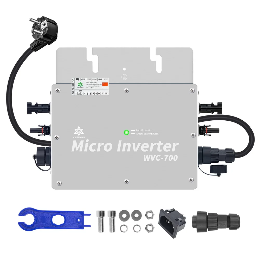 WVC700 Micro Solar Inversor MPPT Grid Tie Inverter Microinverter Regulator IP65 22-50VDC 110V 220V  for 2*350W Solar Board