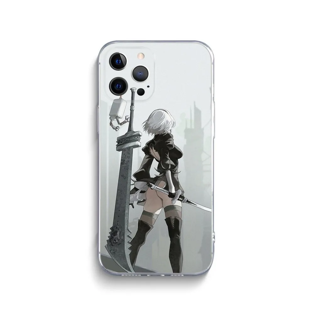 N-NieR A-Automata 2-2B Phone Case For iPhone 15,14,13,12,11 Plus,Pro,Max,XR,XS,X,7,8 Plus,SE,Mini Transparent Silicone Soft