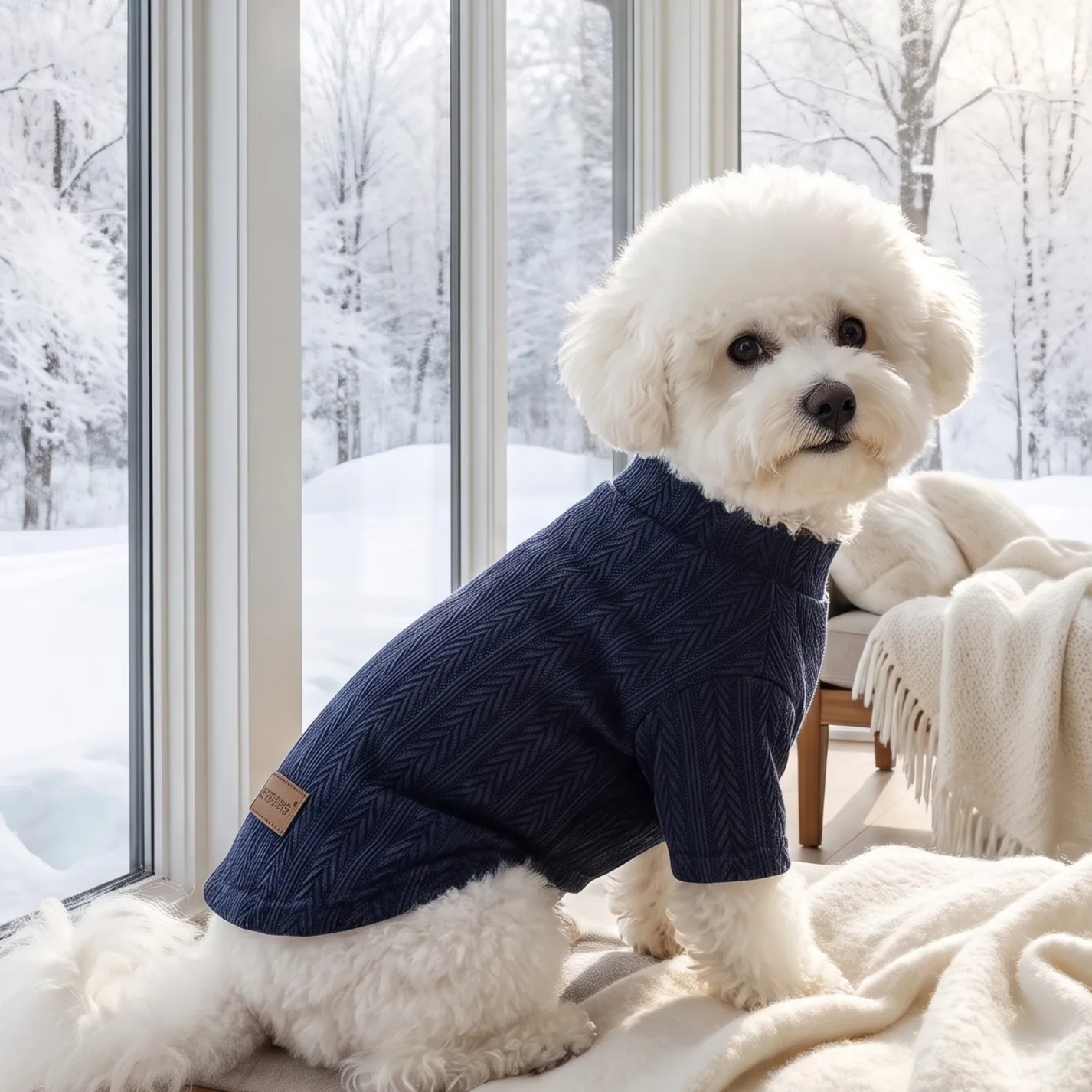 Hundepullover, Rollkragenpullover für Haustiere, gestrickte Hundekleidung mit Blumenmuster, Unterhemden für kleine und mittelgroße Hunde. – Detail 12