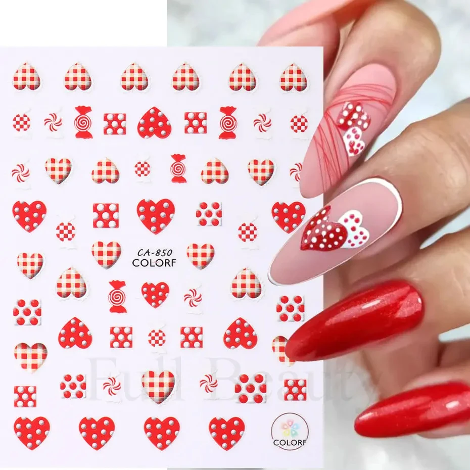 1 sheet Love Heart Nail Sticker Rose Flowers 3D Nail Art Decals Adhesive Nails Stickers For Valentine Gift