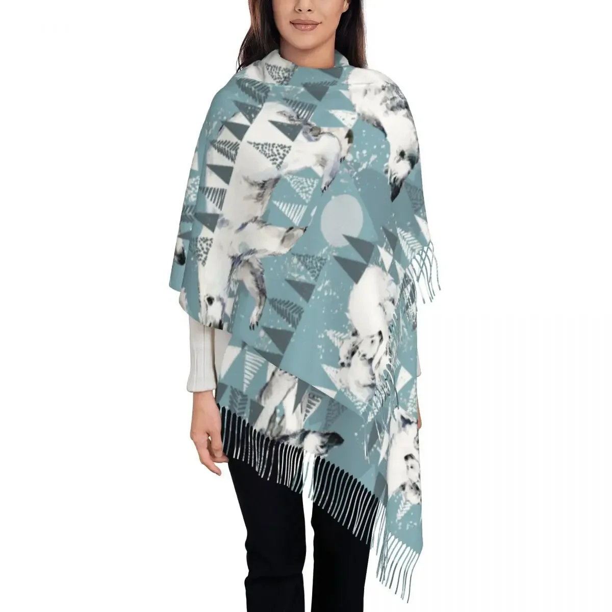 Winter Polar Bear Watercolor North Wildlife Wild Animal Women's Pashmina Shawl Wraps Fringe Scarf Long Large 