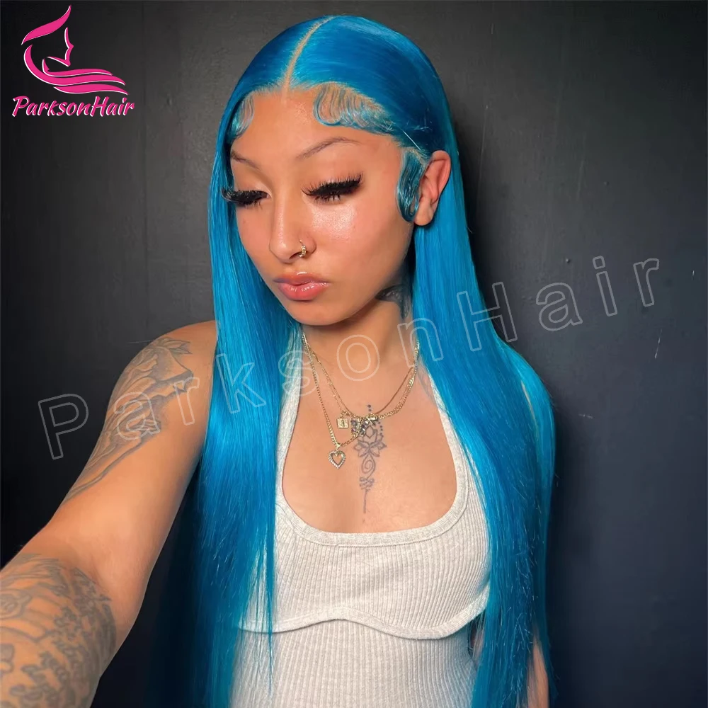 Blue 13x6 HD Transparent Lace Front Wig Straight  Wigs For Women 613 Colored 13x4 Lace Front Blonde Human Hair Pre Plucked Wigs