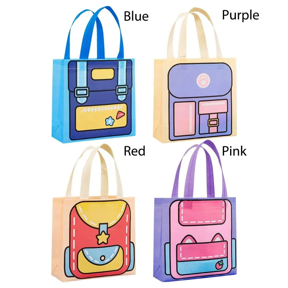 Cartoon Print Non-woven Shopping Bag Durable and Wear-resistant Dopamine Color Printed Handbag Reusable Large Capacity