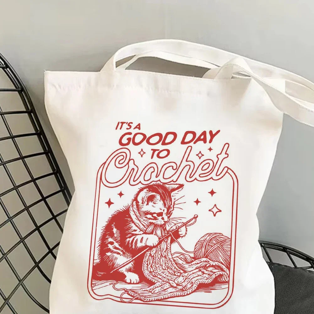 

It A Good Day To Crochet Cat Tote Bag Library Bookbag Booktrovert Tote Bag Book Lover Tote Bag Холщовая сумка Набор косметичек