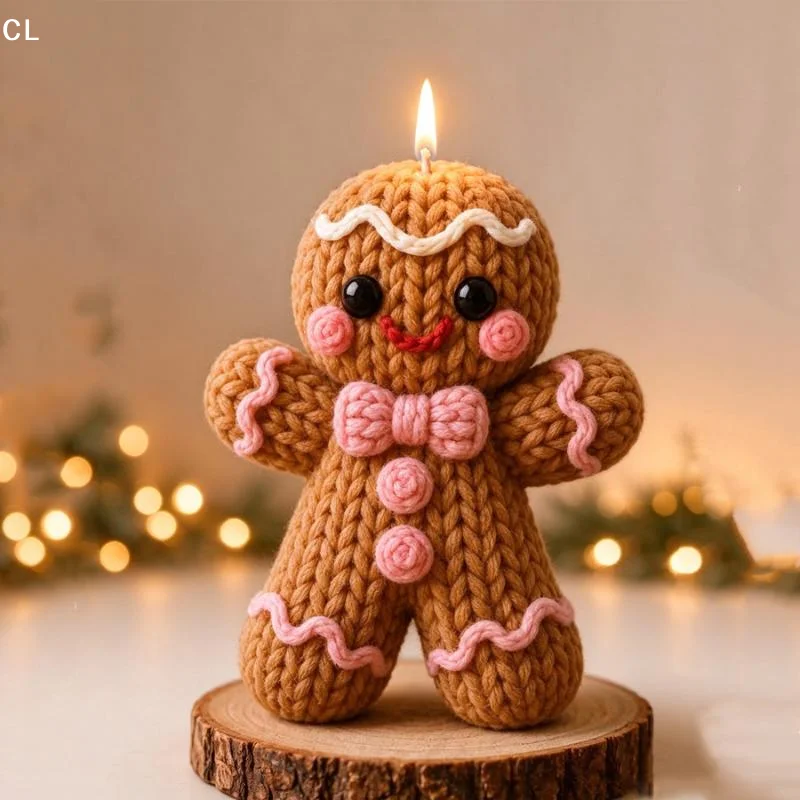 Knitted Yarn Gingerbread Silicone Candle Mold, DIY Handmade Aromatherapy Candle Gypsum Craft Soap Molds, Christmas Gift