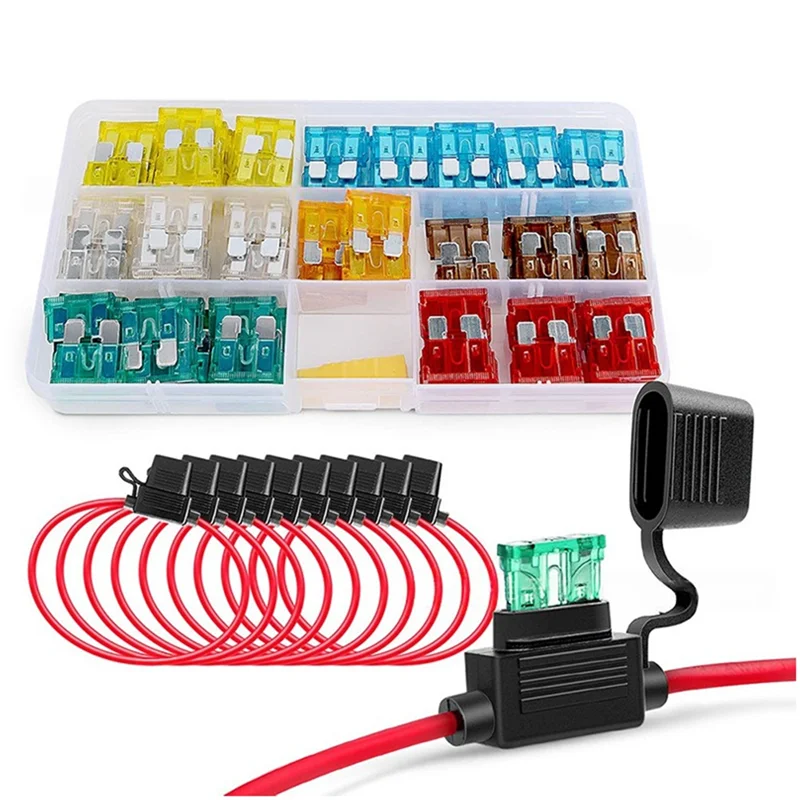 

Prominent 10 шт. 14AWG ATC/ATO держатель предохранителя с 120 шт. средние автомобильные предохранители (5A 7,5A 10A 15A 20A 25A 30A), держатели предохранителей для авто