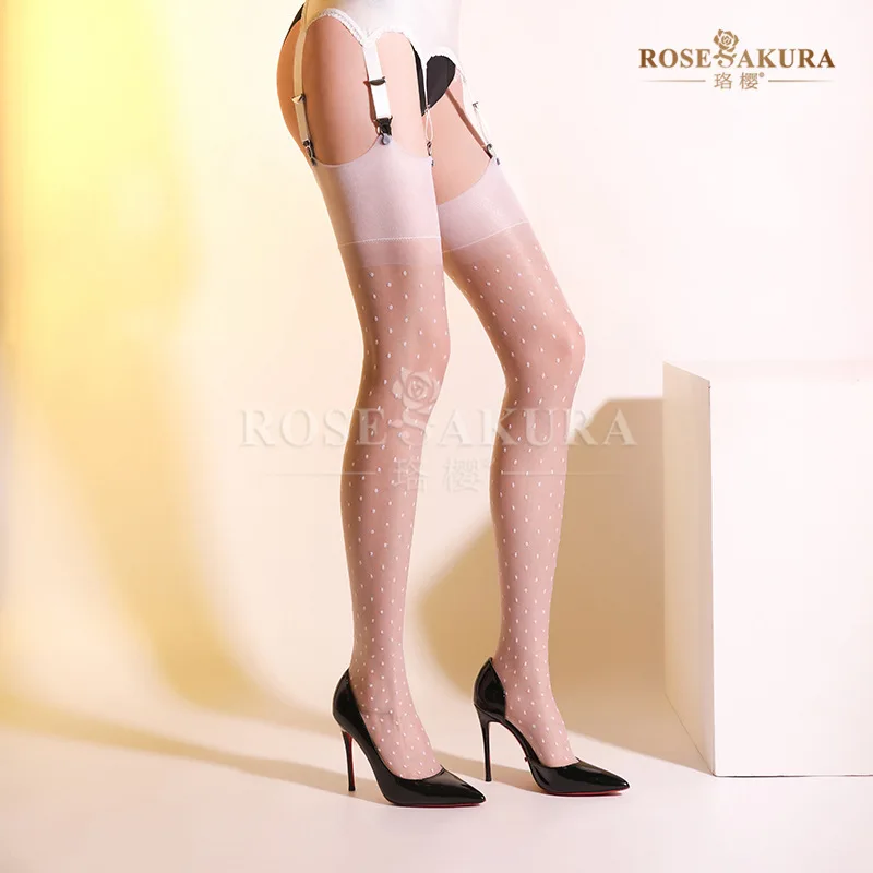 

Cherry Blossom8341Pure Nylon White Dragon Non-Stretch Stockings Ultra-Thin European and American Retro Dot Fixed Foot Type
