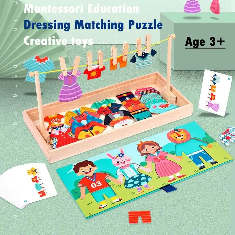 Montessori Holz Kinder Kleidung Trocknen Dress-Up Puzzle Jigsaw Denken Spiele Pädagogisches Passenden Sortierung Spielzeug Geschenke