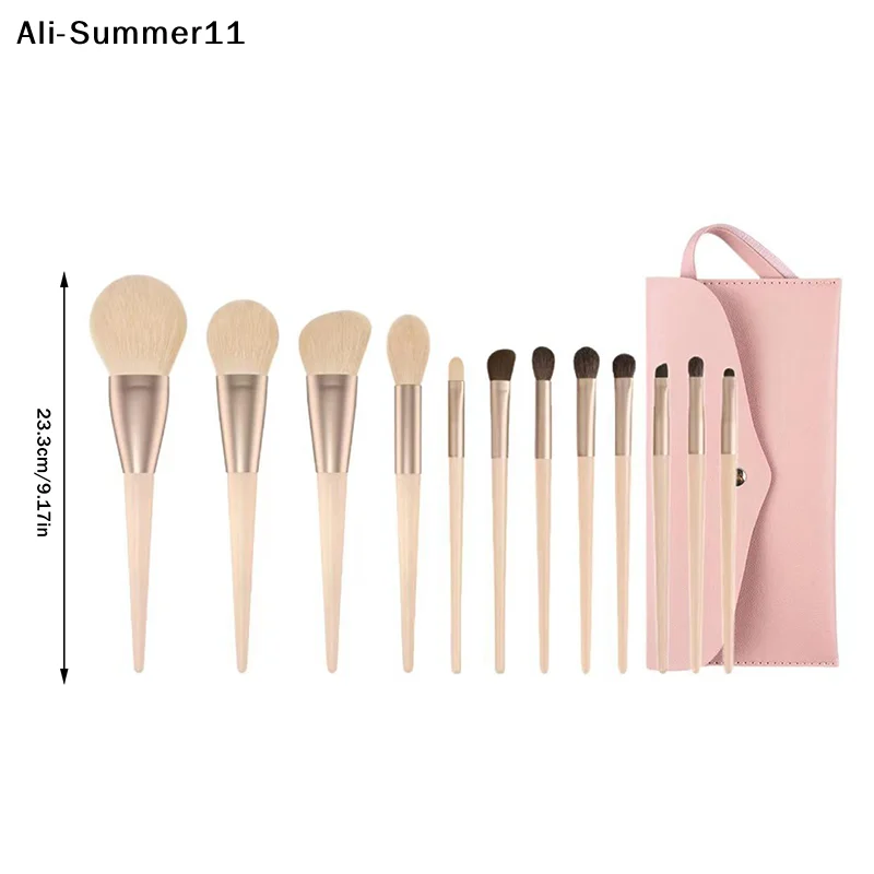 【Jr2】12Pcs 2026 Makeup Brush Set Portable Soft Makeup Tool Loose Powder Blush Concealer Eye Shadow Professional W/Storage Bag