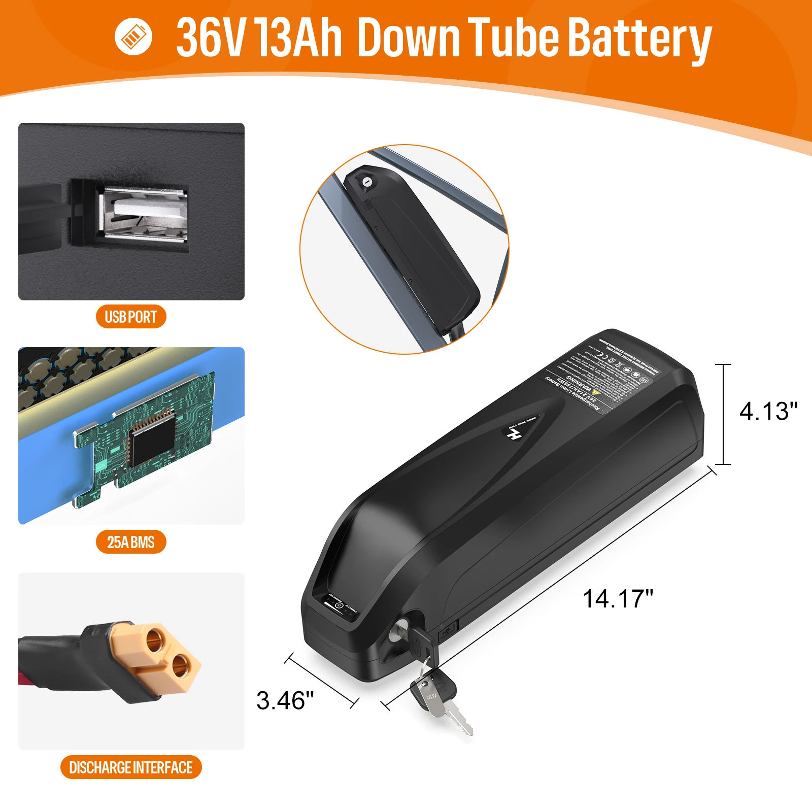 Originele Eboat Batterij 48V 52V 36V Hailong 30a Bms Elektrische Cyclus Downtube Lithiumbatterij Voor 1000W 500W W W 250 Motor