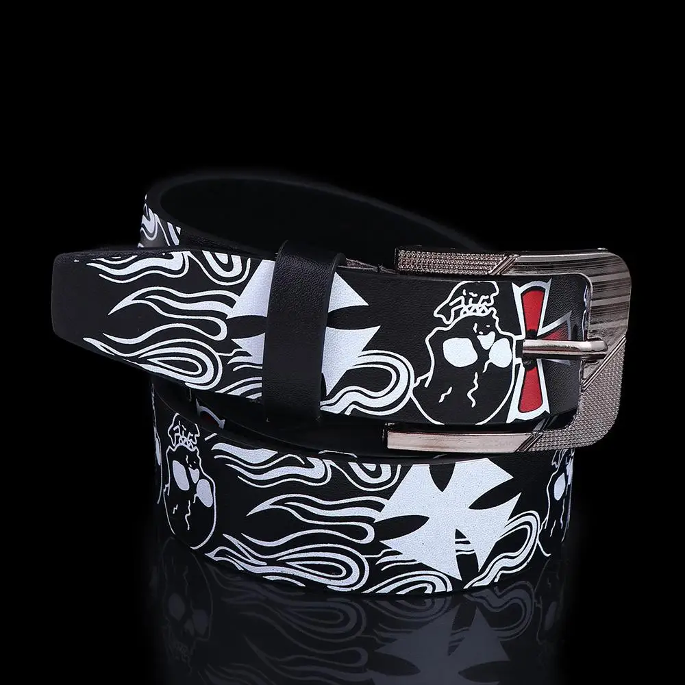 

Cross Y2K Jeans Belt Skull Skeleton Pattern Korean Waist Strap PU leather Belt Casual Belt Accessories Female Waistband