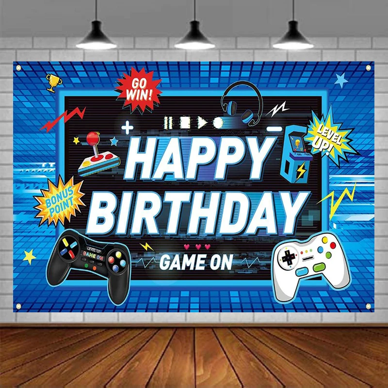 Video Game Photography Backdrop Gaming Theme Banner Party Props For Game Fans Kids Boys Birthday Party Background Decorations