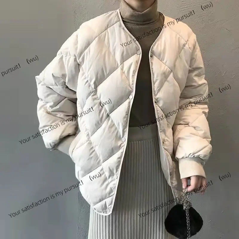 菱形の綿服 レディース ショート丈 冬服 パデッドコート 人気 ダウンコットンパッド入り服 襟なし