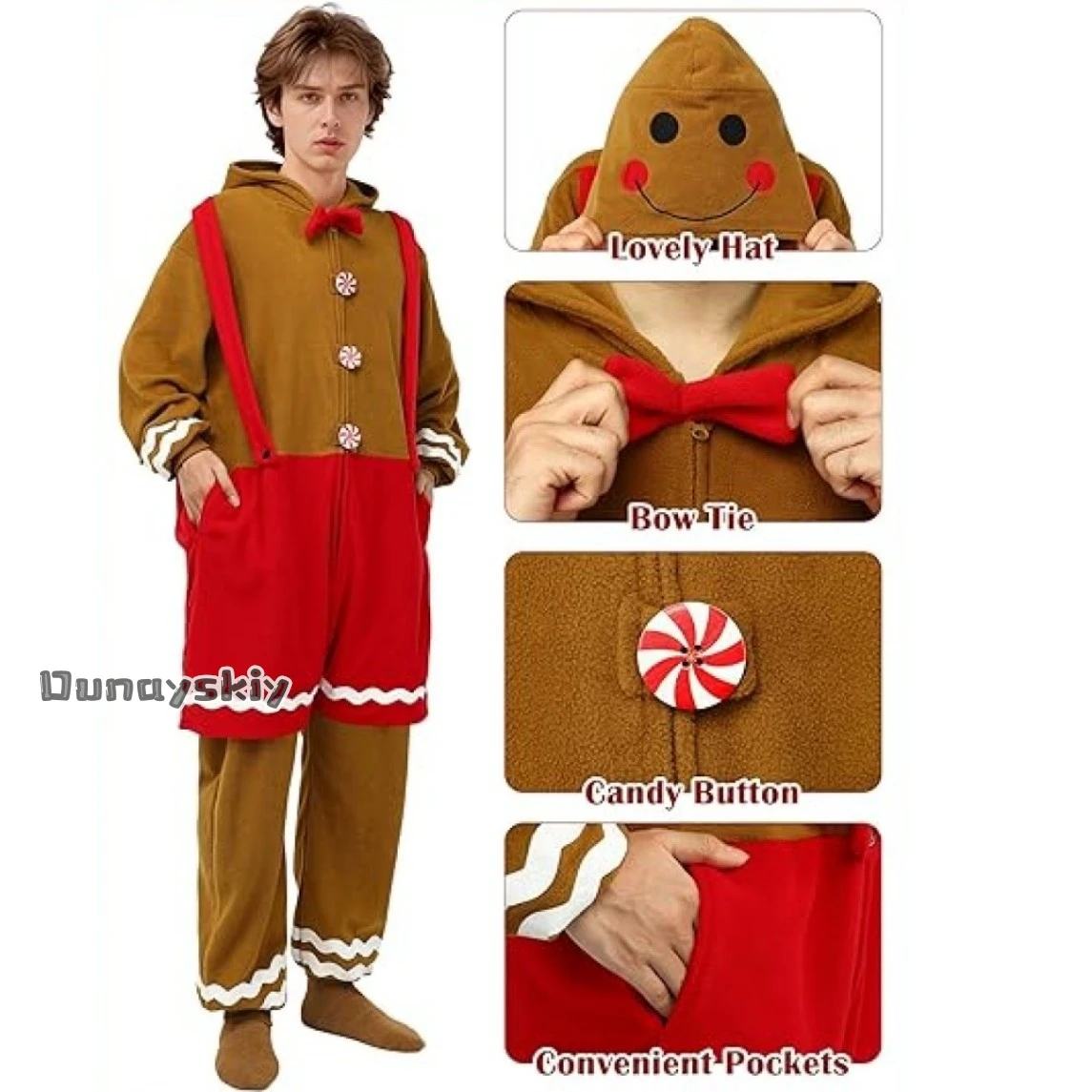 عيد الميلاد الزنجبيل تأثيري حلي {NinoNiko Cos} الكبار الكرتون البني Kigurumi منامة عيد الميلاد تمويه زي للبنين