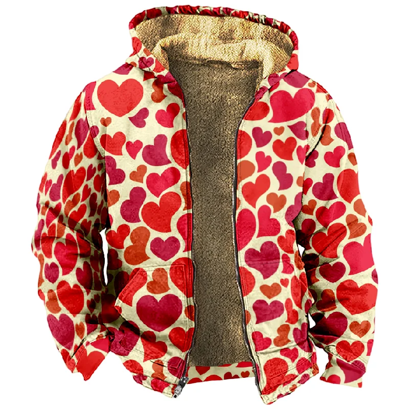 New Love Cotton Coat Hooded Sweater Casual Print Long Sleeve Zipper Sweater Thick Cotton Coat Winter a02