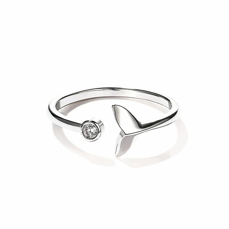Uini-Tail hot new 925 Tibetan silver whale fishtail micro-inlay ring ladies Korean fashion tide flow cute sweet jewelry JZ133