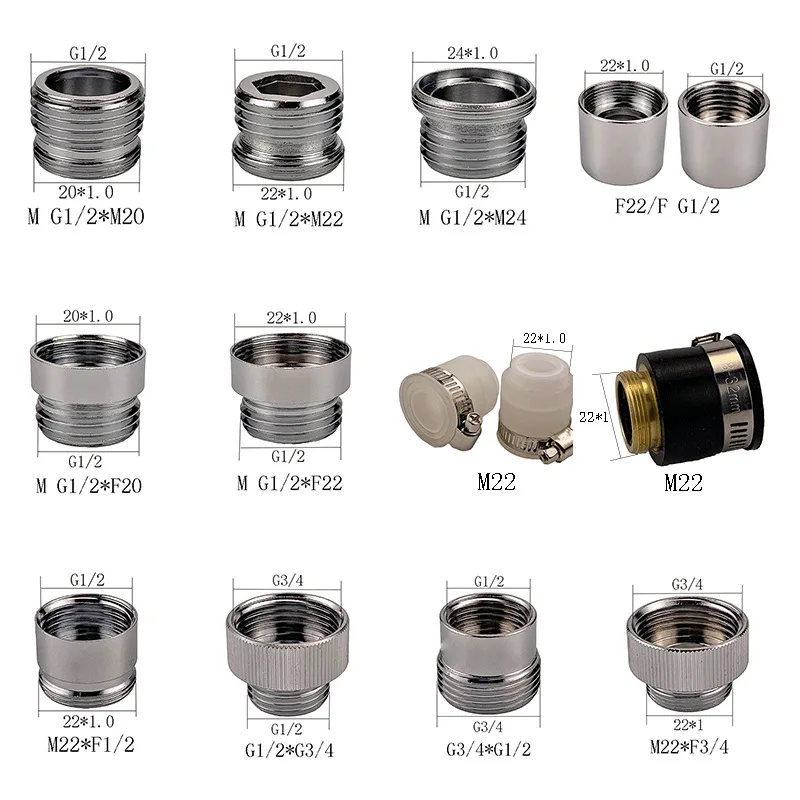 16 18 22mm G3/4 G1/2 황동 수도꼭지 통풍기 버블 러 어댑터 정수기 피팅 범용 주방 수도꼭지 배관 액세서리