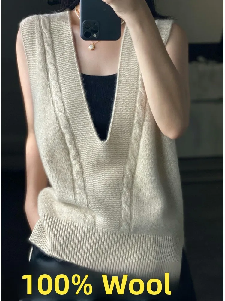 

Loose Women's Knitted Woolen Vest Top V-Ne Pullover Korean Sle Outerwear Small oulder Pad Spring Faion Ladies' Jaet