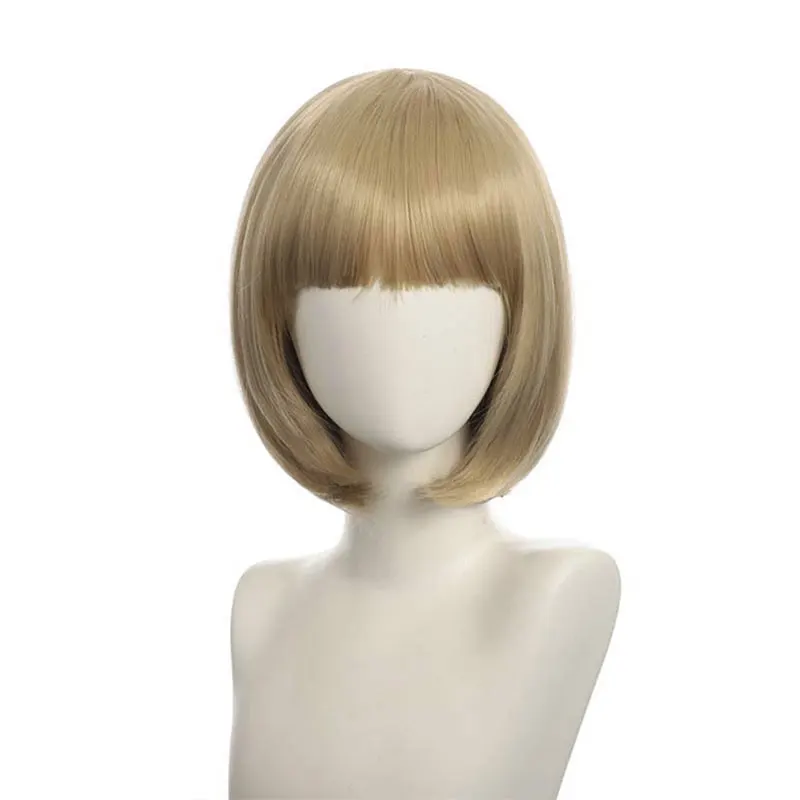 Cabelo curto feminino transfronteiriço, penteado bob natural multicolorido, peruca sintética para festa de festival, franja, chapéu bobo