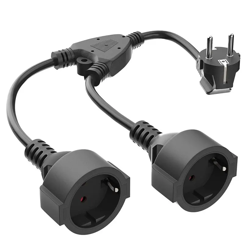 A84E-1-To-2 Outlet Y Splitter Power Extension Cord, AC Y Plastic Cable Short Cable,Socket With Dual Plugs For Home(EU Plug)