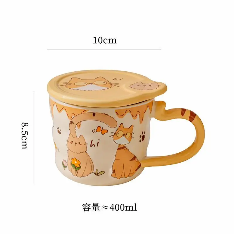 Large Capacity Ceramic Mug with Lid Cute Cat Relief Design Gift for Her Bestie Niche High End Home Decor