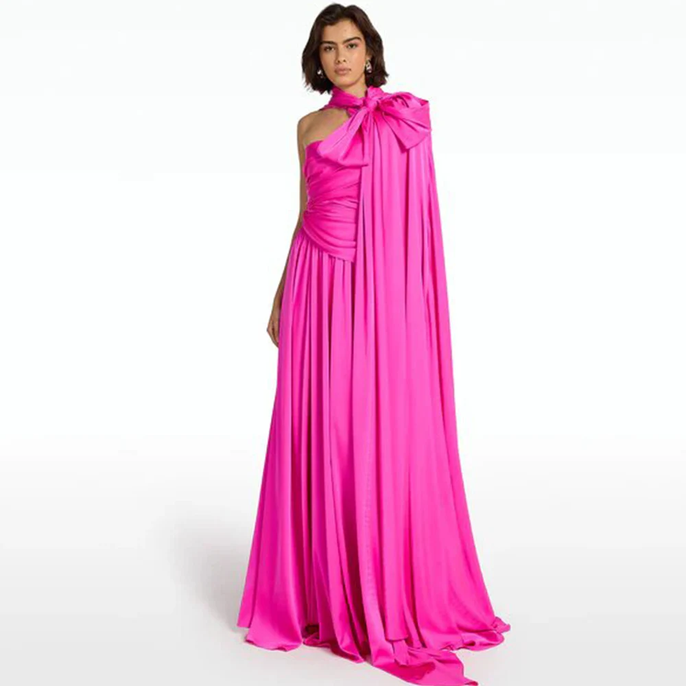 

Elegant Party Dresses for Women 2024 Taffeta Sheath/Column Evening Dress Hot Pink Lace-up Strapless Cloak Party Gown Long