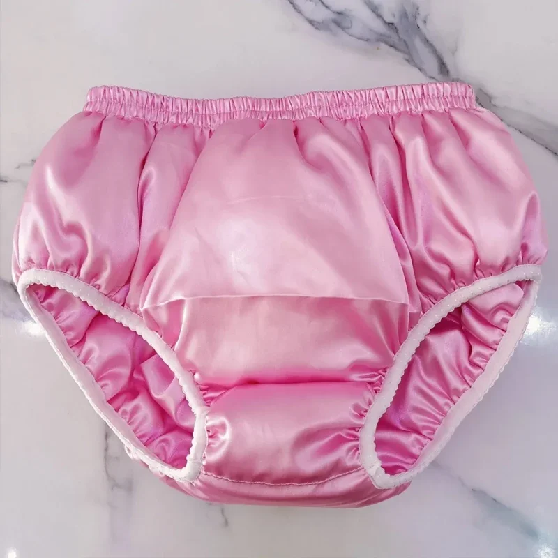 Men Glossy Pink Soft Silk Briefs Fetish Live Show DJ Club Sexy Costumes Private Party Handmade Silky Touch Boxer Underpants BF