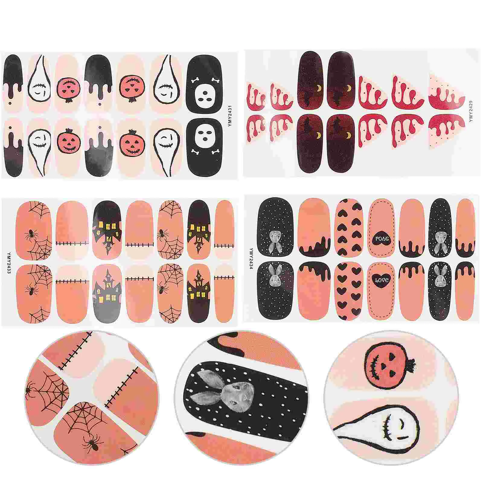 4 Sheets Novelty Nails Adhesive Manicure Sticker Stickers Press on Children Decoration