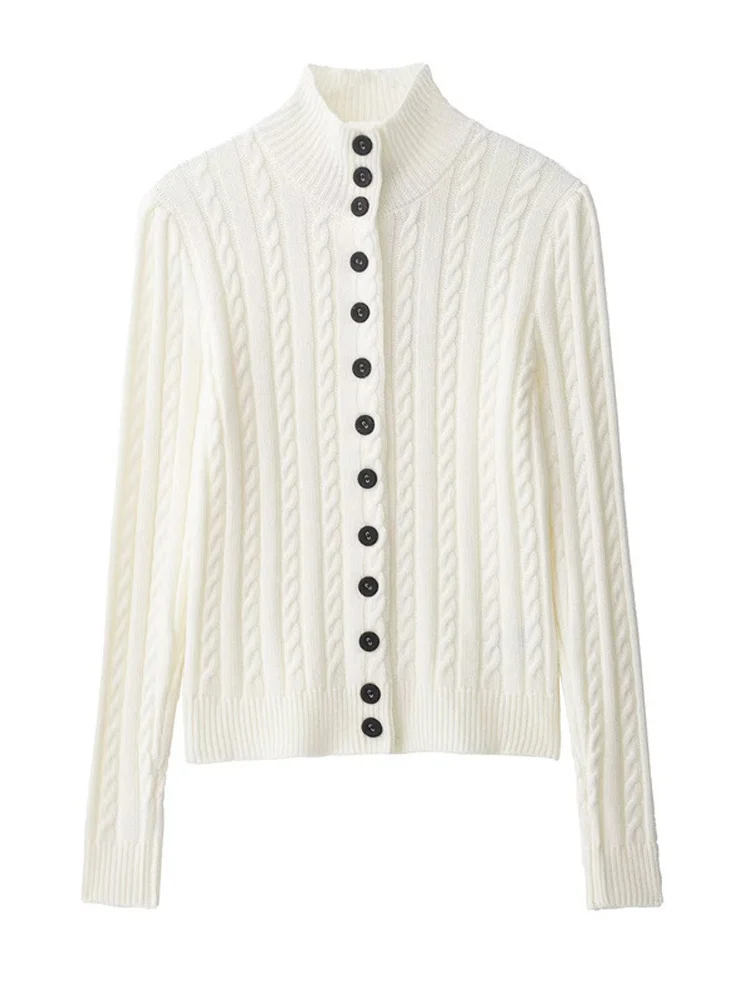 Women's Knitwear Stand Collar Knitted Cardigan Spring Female Long Sleeve Single Breasted Loose Fitting Coats New Lady Outerwears