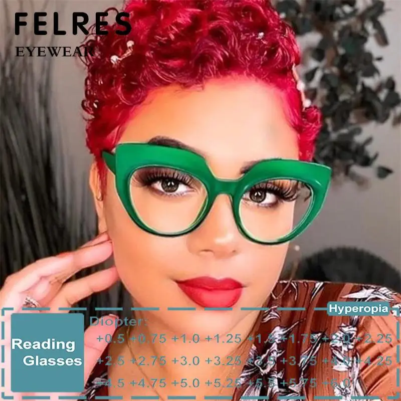 Oversized Women's Reading Glasses Fashion Transparent Anti Blue Light Eyeglasses Elderly Big Frame Cat Eye Magnifying Glasses