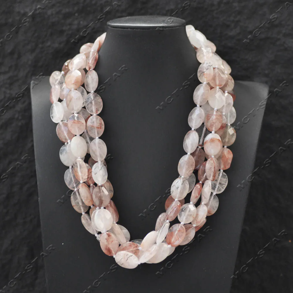 

Z14528 5Row 20" 18mm Natural Clean Red Oval Faceted Cherry Blossom Agate Crystal Carving Bead Necklace