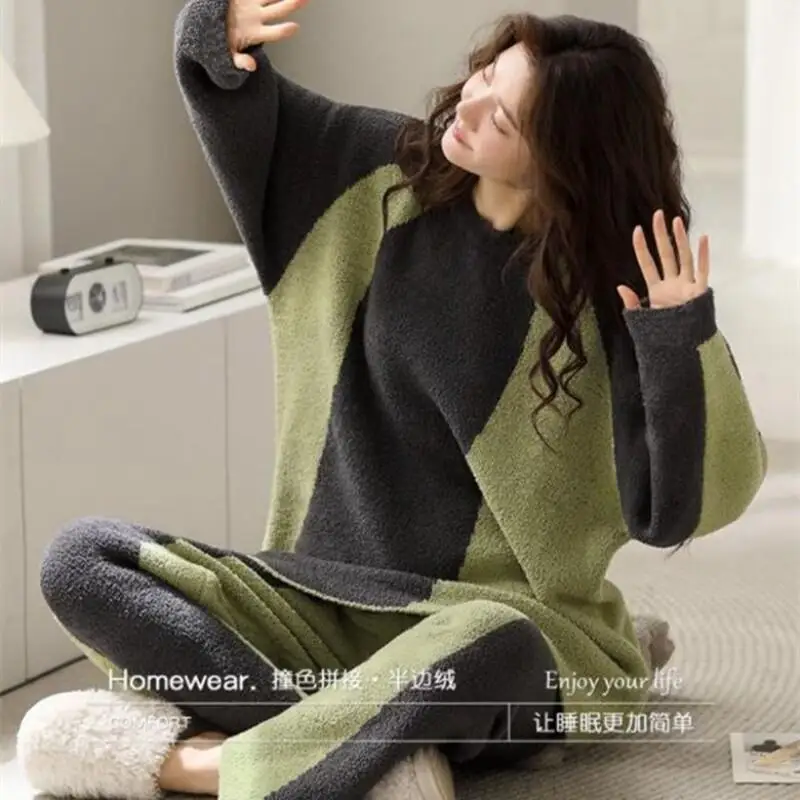 여성용 따뜻한 겨울 파자마 세트, 크리스마스 패션 홈웨어, 귀엽고 부드러운 파자마 세트