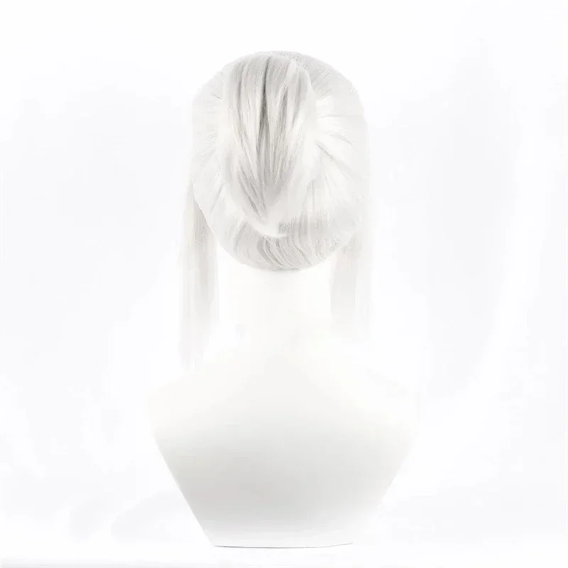 Game Valorant Jett Cosplay Wig Silvery White Heat Resistant Wigs Halloween Women Cosplay Wigs }