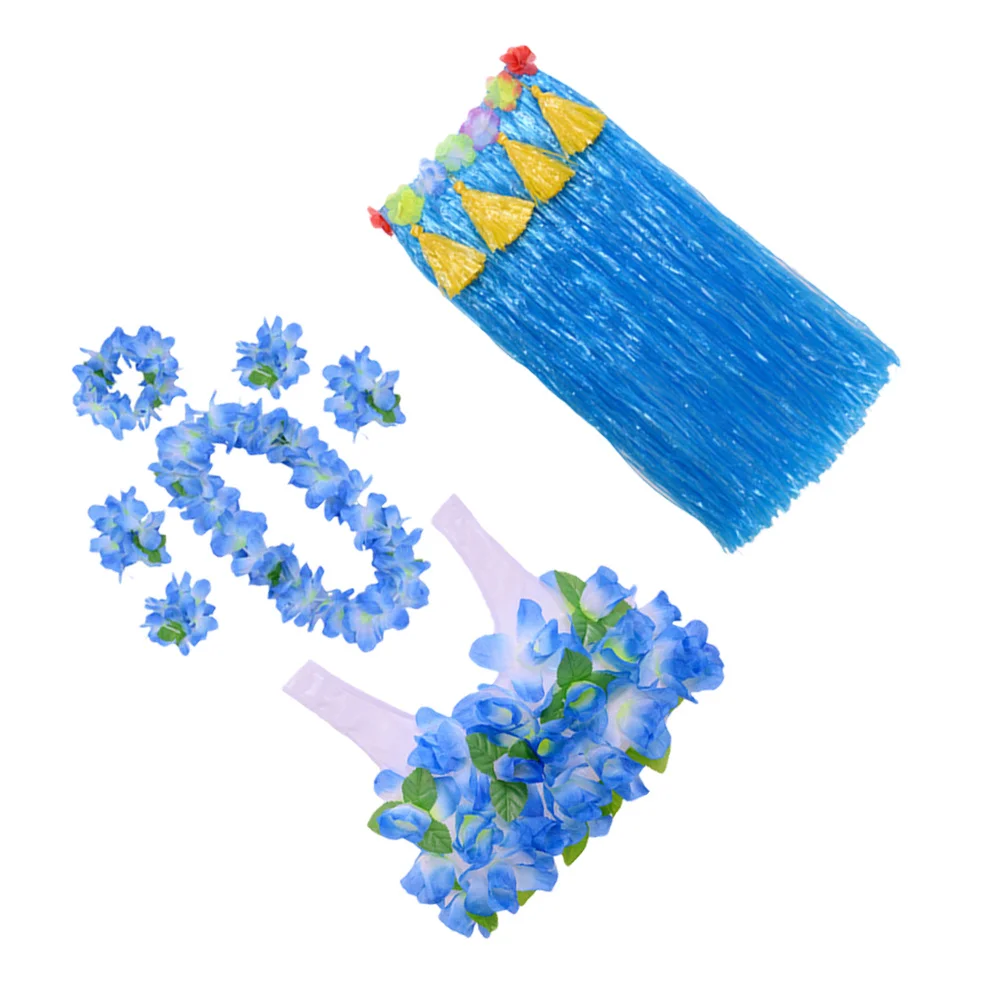 1 set gonna erba ispessita costume hawaiano ghirlanda di fiori abito Hula festa foto puntello matrimonio spiaggia Luau outfit