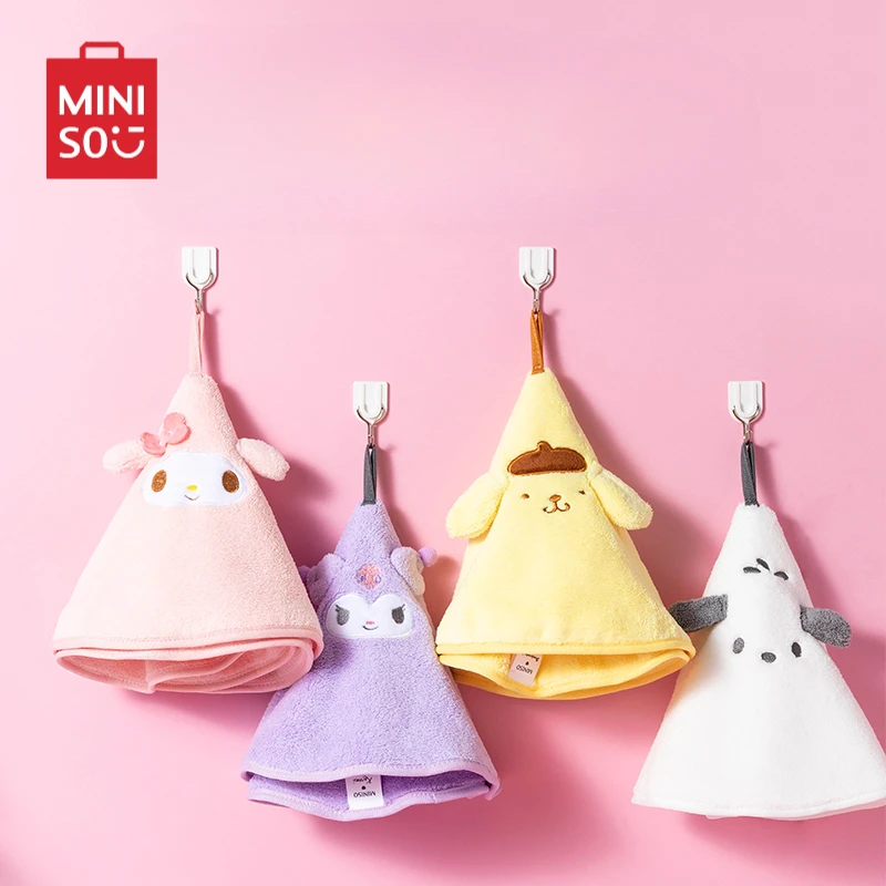 MINISO Sanrio Series Round Hand Towel Absorbent Thickened  Hanging Bathroom Kitchen Kuromi Children's Toy Birthday Gift