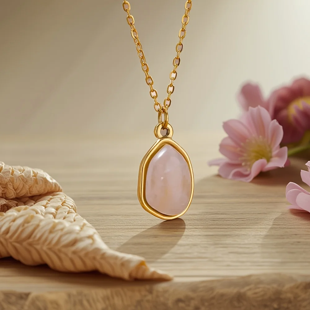 Fashion Stone Opal Oval Necklace For Women Stainless Steel Gold Color Green Stone Pendant Necklace Wedding Aesthetic Jewelry Gif image 3