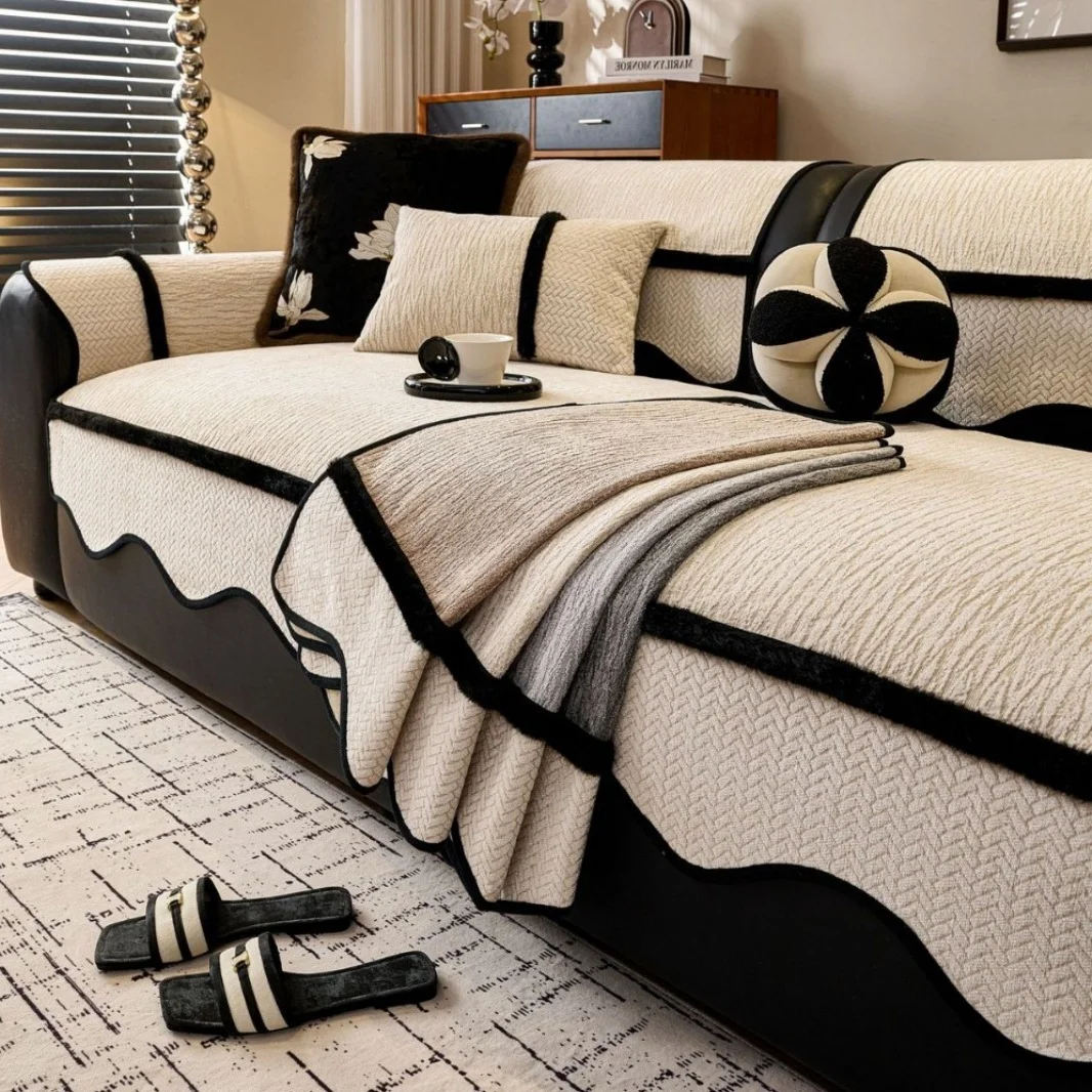 

Универсальный всесезонный чехол для дивана из синели с кружевным декором, стеганый, вязаный, пылезащитный, для сидений и подушек