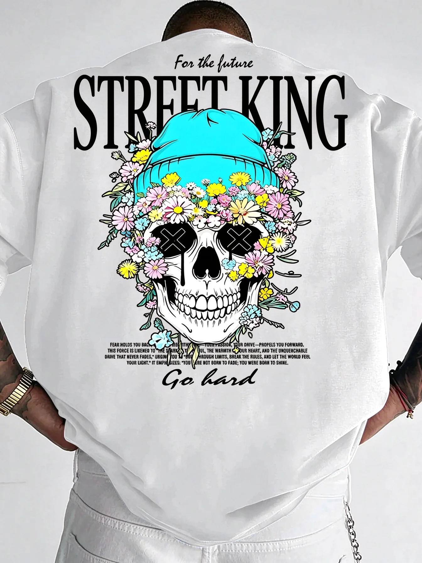 2026 Unisex Oversized T-shirt Skull Floral Beanie Graphic Back Print Street King Letter Cotton Casual Streetwear Tee Tops