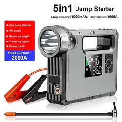 2000A Portable Car Jump Starter Battery Booster Power Bank W/ Air Compressor LED