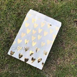 Foliowane złote serce ślub worek na cukierki Party Favor serca papier do druku torby Chevron Polka Dot nadruk w paski prace ręczne z papieru piekarnia torba