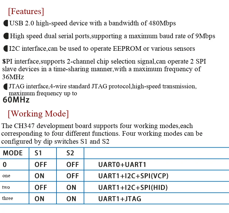 CH347T-Entwicklungsboard, Mikrocontroller-Modul mit Hochgeschwindigkeits-USB-zu-UART/I2C/SPI/JTAG/GPIO-Konvertierung – Detail 3