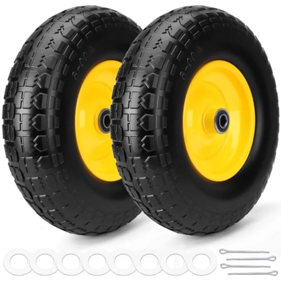 

13" Flat Free Solid Tire and Wheel 4.00-6 Solid Tires with 5/8" Axle Bore Hole 2-1/4" Offset Hub Fits for Garden Cart Hand Truc