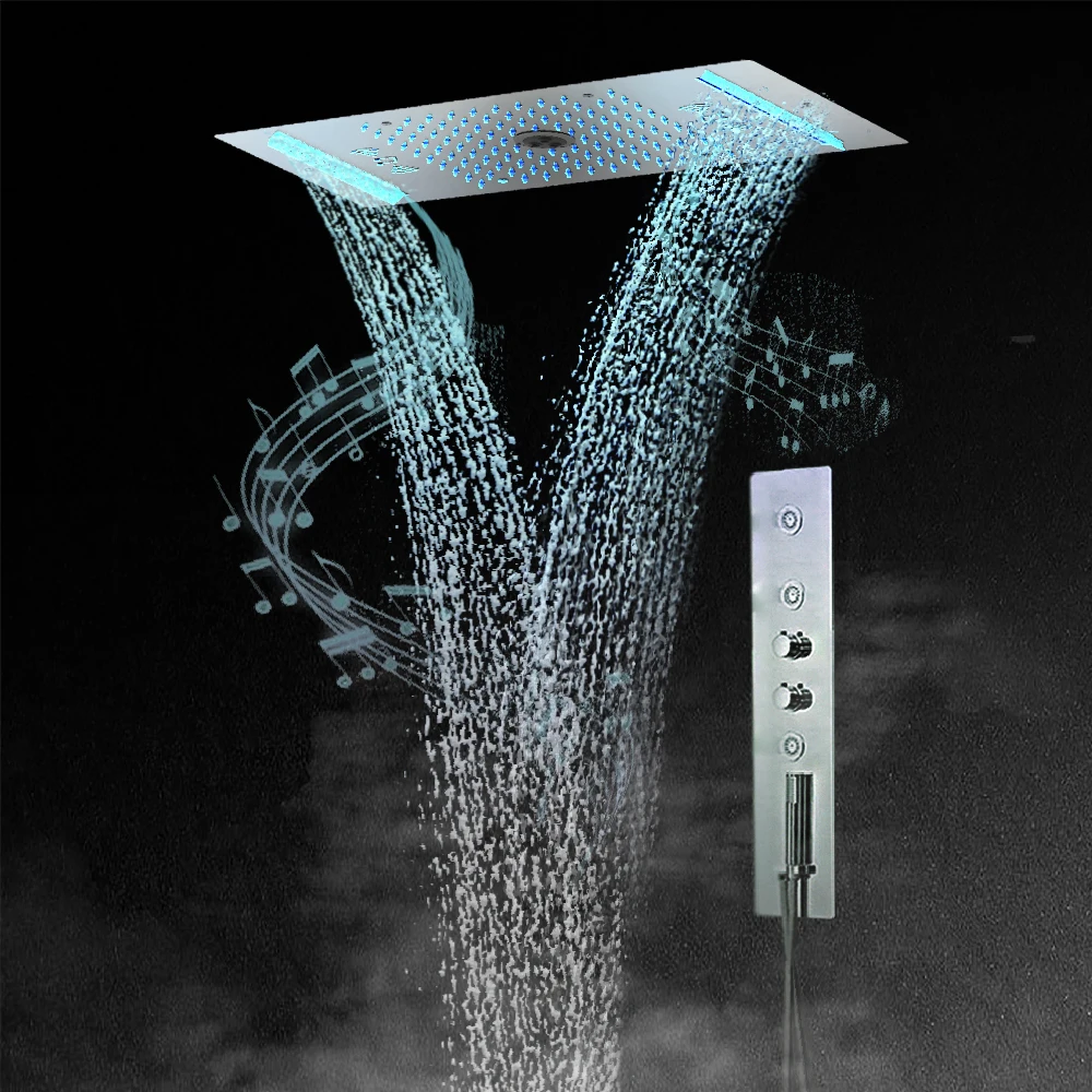

Concealed Thermostatic Shower Panel LED Ceiling Shower Head Multi-Function Hidden Rainfall Showers System Massage Body Jets