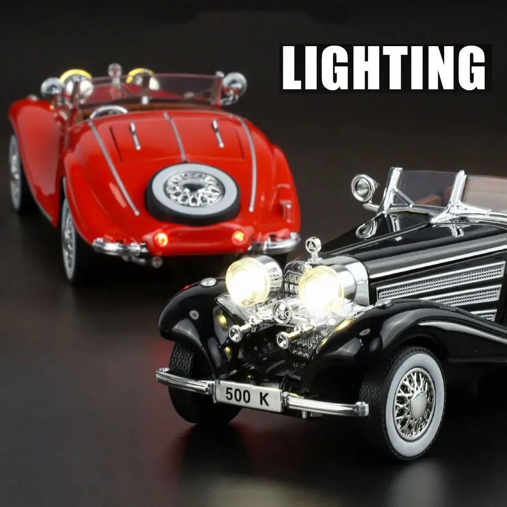 Coches de juguete de aleación a escala 1:32, 500K, 300SL, modelos fundidos con luz extraíble, música, coche Vintage en miniatura, regalos para el Día de los niños